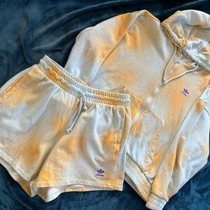 Adidas Oversized Orange Splatter Women's Shorts and Hoodie Sweatshirt Set